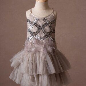 Tutu Du Monde silver sequin, feather dress, 4-5
